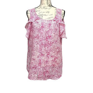 Zac‎ & Rachel Cold Shoulder Ruffle Sleeve Top Size Large Pink Artsy